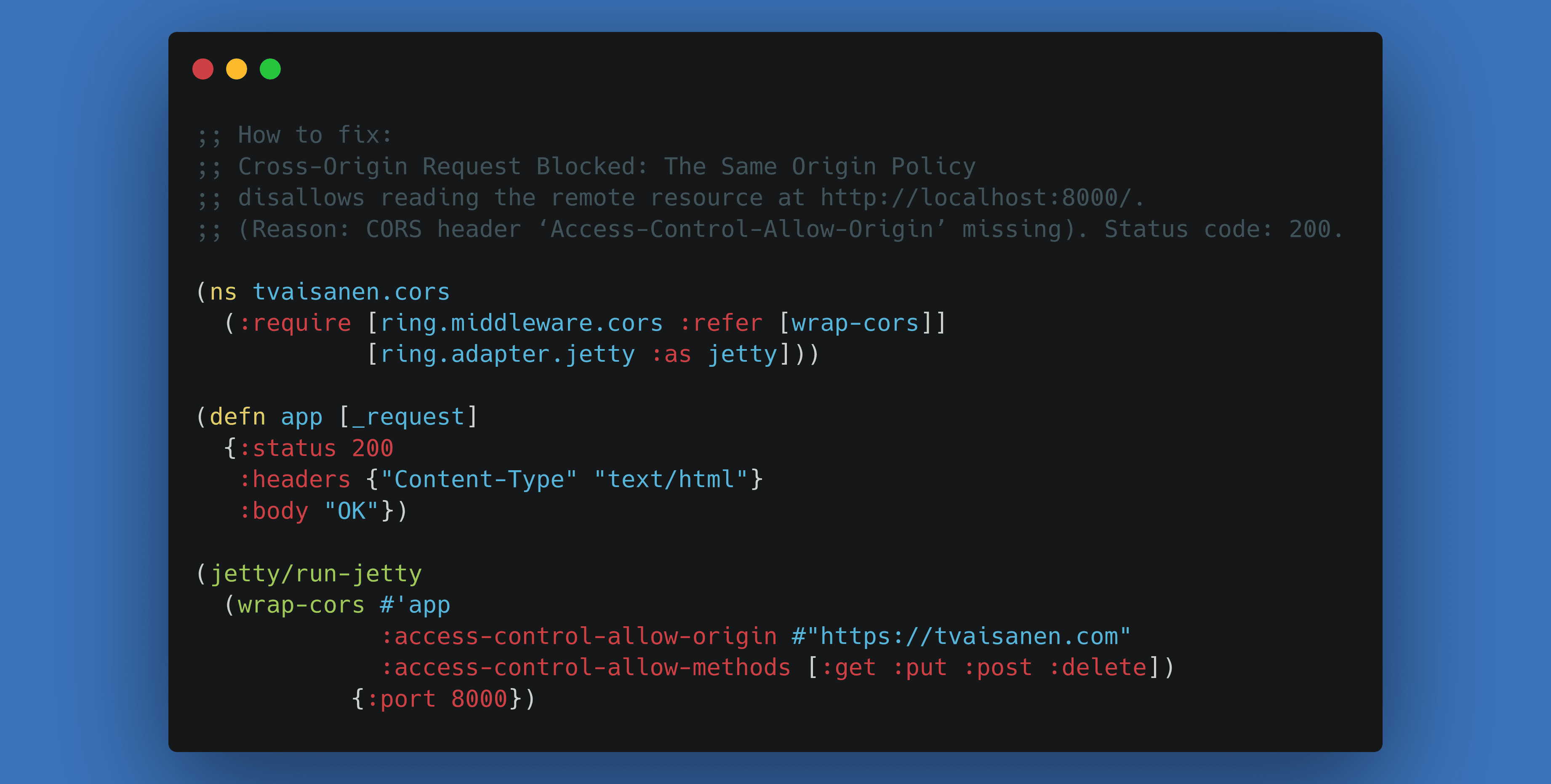Clojure and Cross Origin Resource Sharing (CORS)
